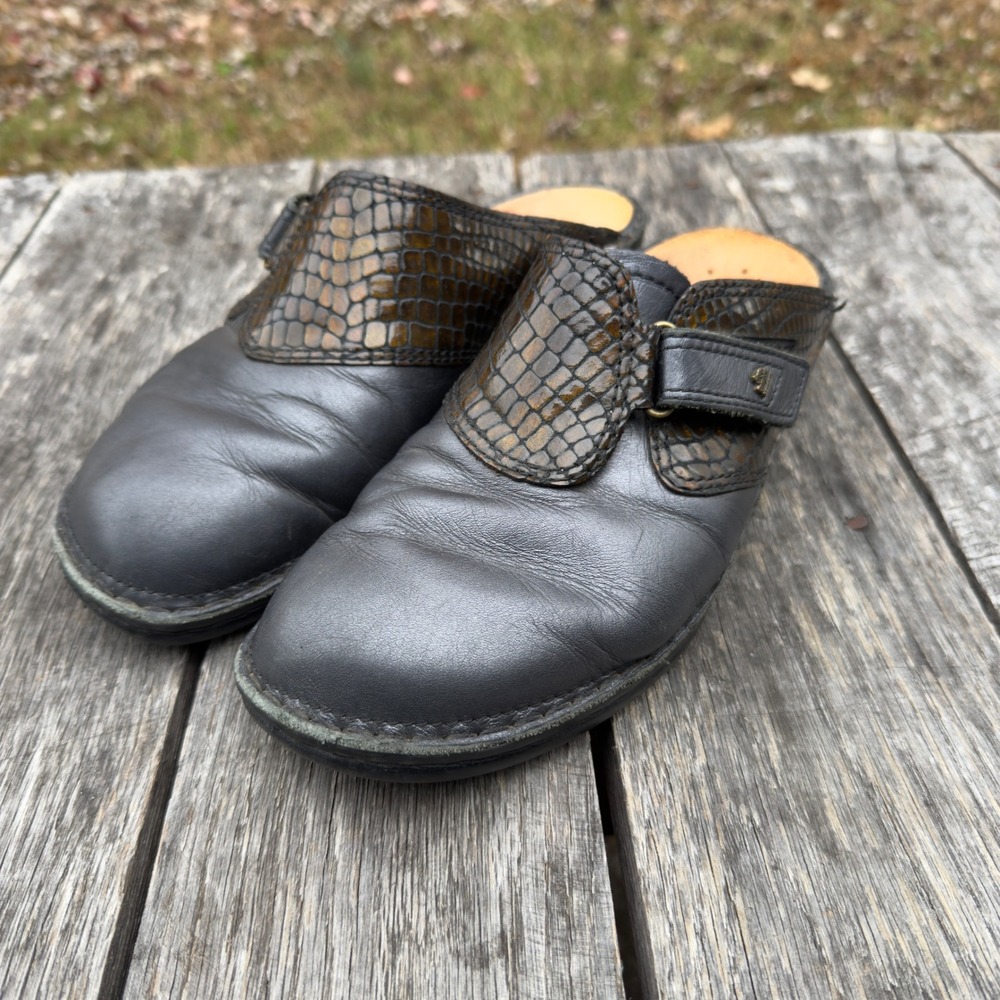 Finn Comfort Germany Aussee Leather Clogs Womens EU 40/ US 9.5 Black Brown Print